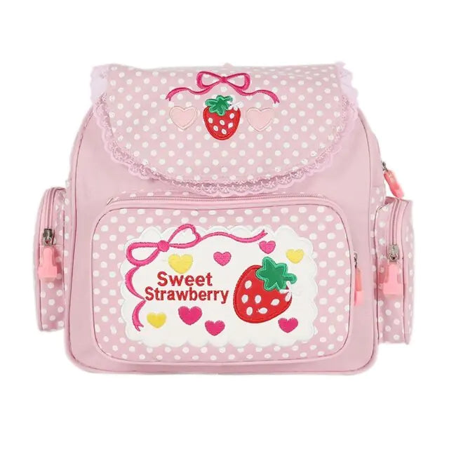 Girl Embroidery Strawberry Backpack bag