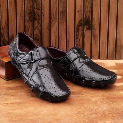 Terra Trove Stylish Look for Men with Velcro Slipon Shoes Black colour