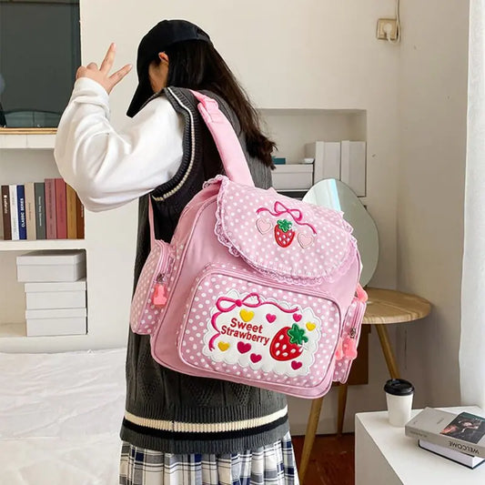 Girl Embroidery Strawberry Backpack bag